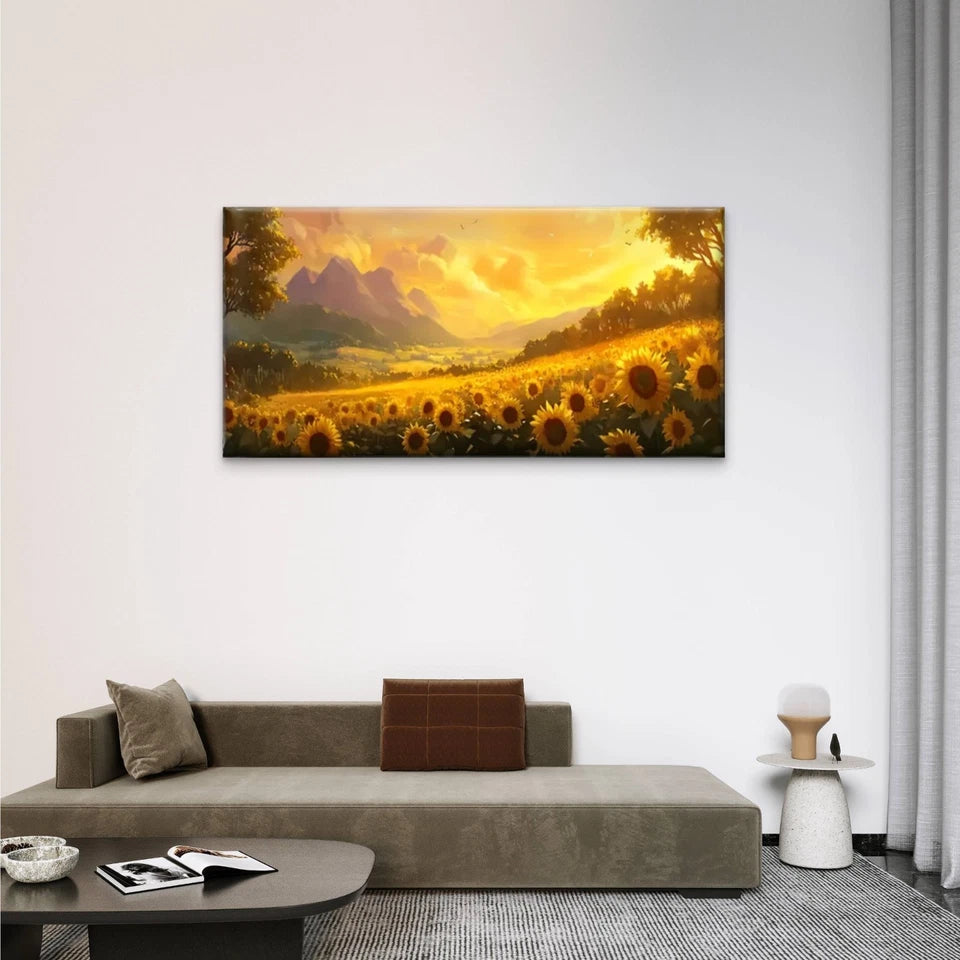 Sunflowers Sky Sunset Wall Art Canvas Office Home Room Framed 120x60cm