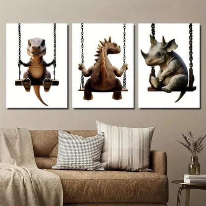 3pcs Tyrannosaurus Stegosaurus And Triceratops Wall Art Canvas Unframed - High Quality Print 100% Australian Made Wall Canvas
