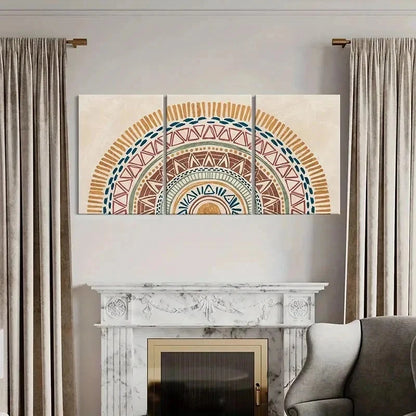 3pcs Bohemian Blue Green Orange & White Patterns Wall Art Set Canvas Framed 50x70cm - High Quality Print 100% Australian Made Wall Canvas Ready to Hang - Bella Home Decor