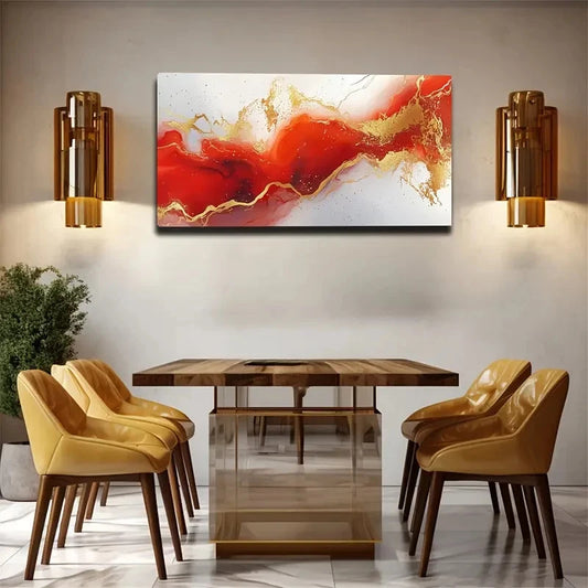 Minimalist Abstract Red Golden Wall Art Canvas Office Home Room Framed 120x60cm