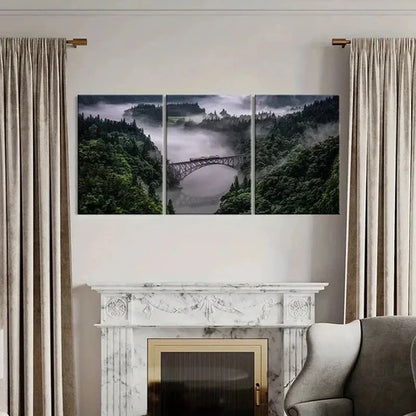 3pcs Misty Valleys Woods Bridges & Train Wall Art Canvas Unframed - High Quality Print 100% Australian Made Wall Canvas