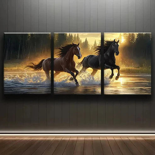 3pcs Sunset Horses Shine Forest Perfect Fear Wall Art Set Canvas Unframed - High Quality Print 100% Australian Made Wall Canvas