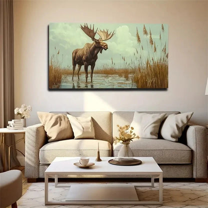 Majestic Moose In Natural Habit Wall cArt Canvas Office Home Room Framed 120x60cm