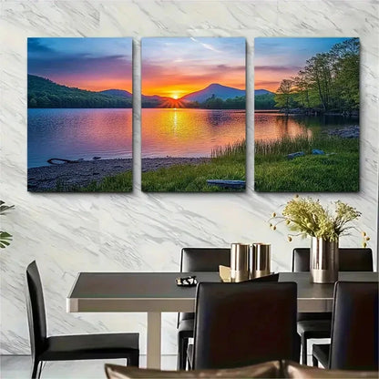 3pcs Sunset Mountain & Water Reflection Metal Print Ready to Hang Art - Bella Home Decor