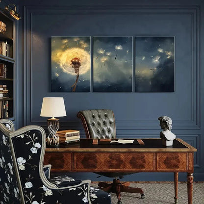 3pcs Dandelion Night Sky Glowing Seeds Ethereal Metal Print Ready to Hang Art - Bella Home Decor