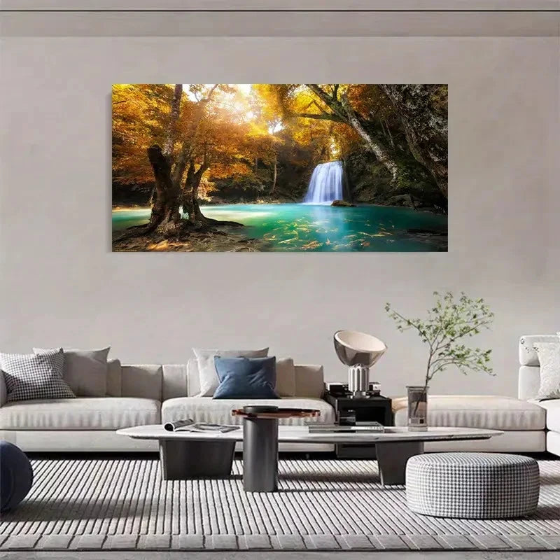 Autumn Forest Maple Leaf Wall Art Canvas Office Home Room Framed 120x60cm - Bella Home Decor