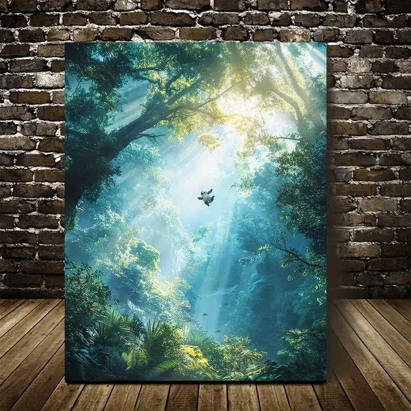 Cyberpunk Panda in Magical Forest Painting 40x60cm Metal Print Ready to Hang - Bella Home Decor