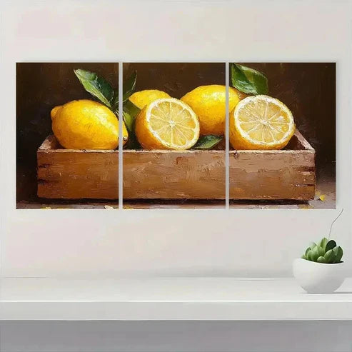 3pcs Lemon Fruits Artwork Neutral Wall Art Canvas Unframed - High Quality Print 100% Australian Made Wall Canvas