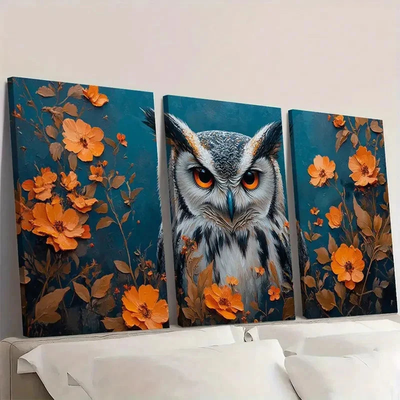 3pcs Vintage Floral Gothic Owl Animal Wall Art Set Canvas Framed 60x90cm - High Quality Print 100% Australian Made Wall Canvas Ready to Hang