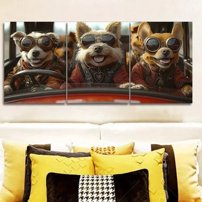 3pcs Dogs Driving A Car With Sunglasses Wall Art Set Wall Art Canvas Unframed - High Quality Print 100% Australian Made Wall Canvas - Bella Home Decor