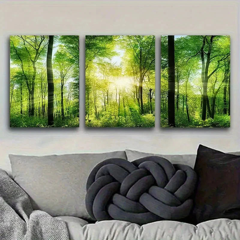 3pcs Sunlit Spring Forest Wall Art Set Canvas Framed 40x60cm - High Quality Print 100% Australian Made Wall Canvas Ready to Hang