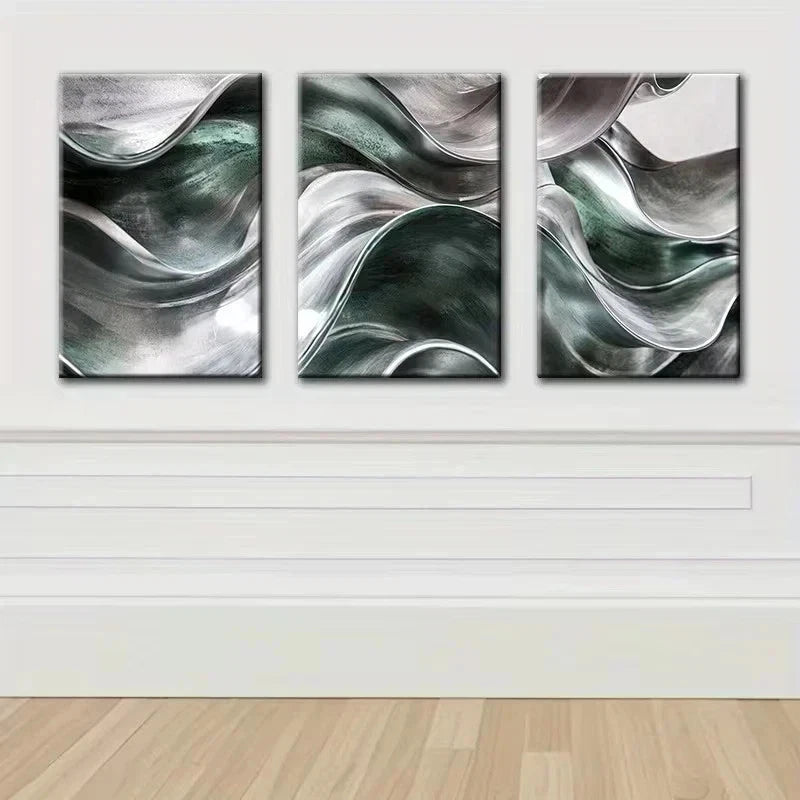 3pcs Wavy Abstract Design Metal Print Ready to Hang Art