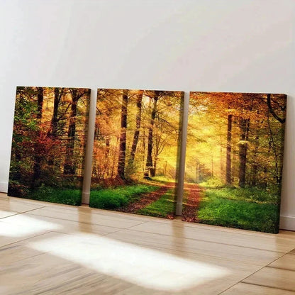 3pcs Forest Woods at Sunshine Natural Wall Art Set Canvas Framed 60x90cm - High Quality Print 100% Australian Made Wall Canvas Ready to Hang - Bella Home Decor