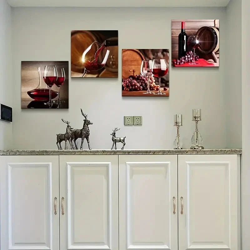 4pcs Wine Glass Wall Art for Modern Dining Room Wall Art Canvas Framed