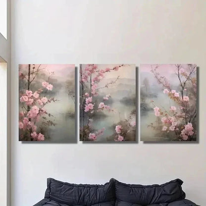 3pcs Beautiful Pink Peach Blossoms in Spring Wall Art Set Canvas Unframed - High Quality Print 100% Australian Made Wall Canvas - Bella Home Decor