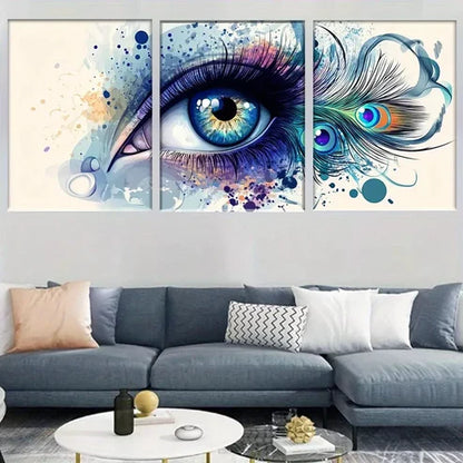 3pcs Vibrant Abstract Eye & Peacock Feather Wall Art Canvas Unframed - High Quality Print 100% Australian Made Wall Canvas