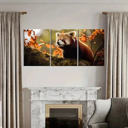 3pcs Cute Red Panda on a Red Leaved Tree Wall Art Canvas Unframed - High Quality Print 100% Australian Made Wall Canvas - Bella Home Decor