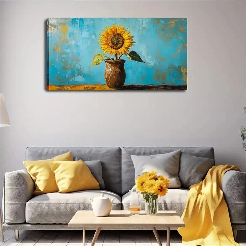 Sunflower In Clay Pot Modern Wall Art canvas office home room framed 120x60cm