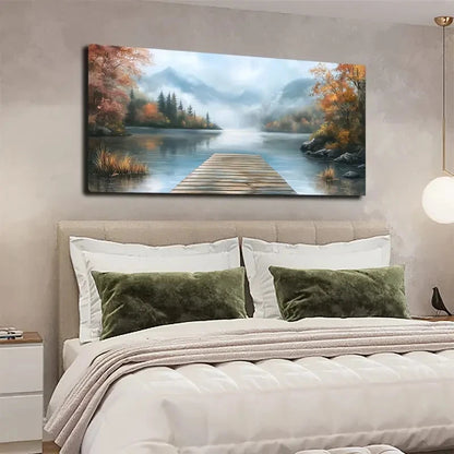 Serene Lake & Autumn Trees Wall Art canvas office home room framed 120x60cm