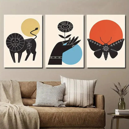 3pcs Geometric Lion Butterfly & Floral Perfect Wall Art Set Canvas Framed 40x60cm - High Quality Print 100% Australian Made Wall Canvas Ready to Hang - Bella Home Decor