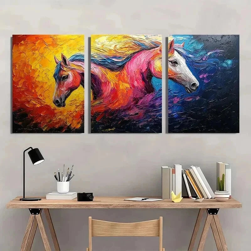 3pcs Colorful Abstract Vibrant Horse Wall Art Set Canvas Framed 40x60cm - High Quality Print 100% Australian Made Wall Canvas Ready to Hang - Bella Home Decor