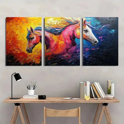 3pcs Colorful Abstract Vibrant Horse Wall Art Set Canvas Framed 40x60cm - High Quality Print 100% Australian Made Wall Canvas Ready to Hang - Bella Home Decor