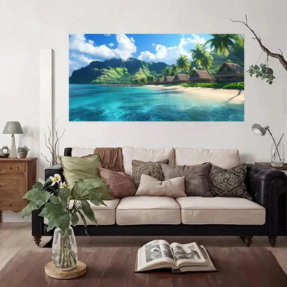 Tropical Paradise Palm Trees Wall Art Canvas Office Home Room Framed 120x60cm