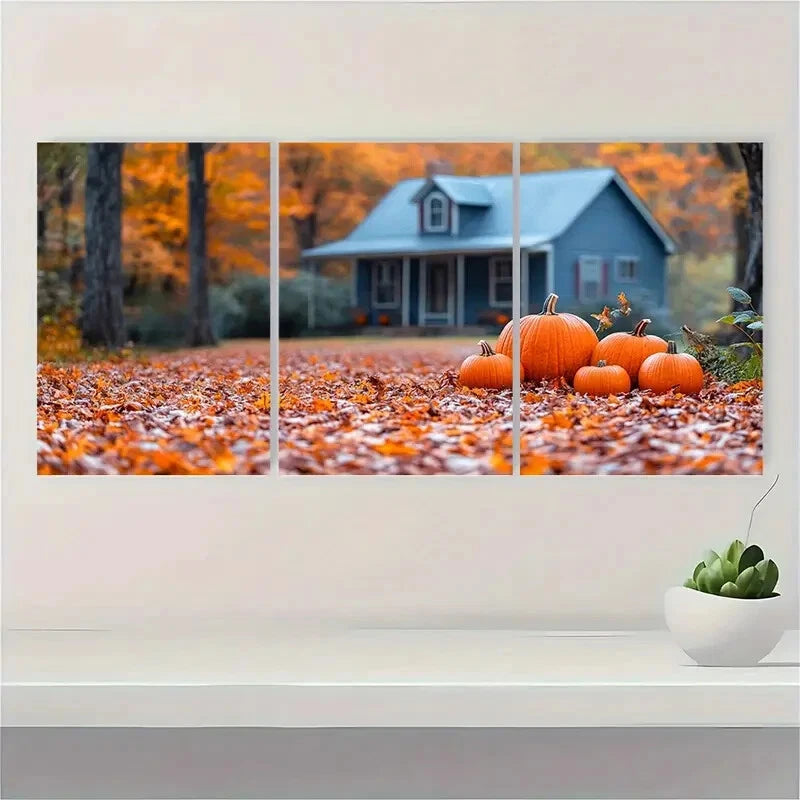 3pcs Autumn Farmhouse Harvest Scene Metal Print Ready to Hang Art - Bella Home Decor