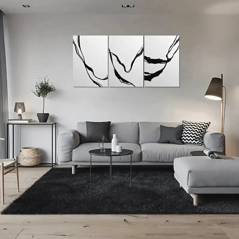 3pcs Geometric Design in Black White and Gray Metal Print Ready to Hang Art - Bella Home Decor