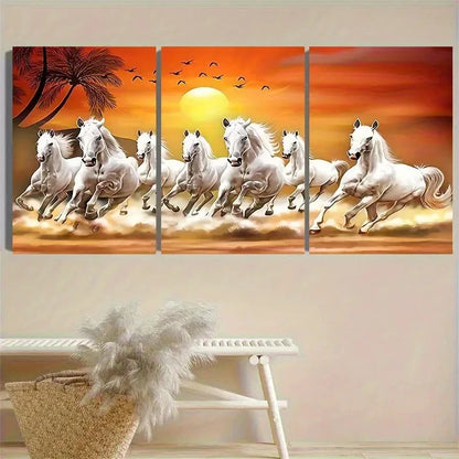 3pcs White Horses Galloping at Sunset Wall Art Set Canvas Framed 50x70cm - High Quality Print 100% Australian Made Wall Canvas Ready to Hang - Bella Home Decor