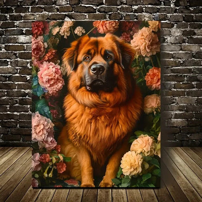 Cute Tibetan Mastiff Dog with Vibrant Floral Design 40x60cm Metal Print Ready to Hang - Bella Home Decor