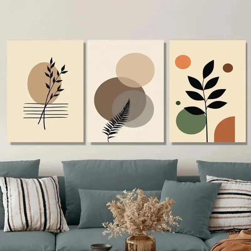 3pcs Modern Abstract Botanical Brown Metal Print Ready to Hang Art