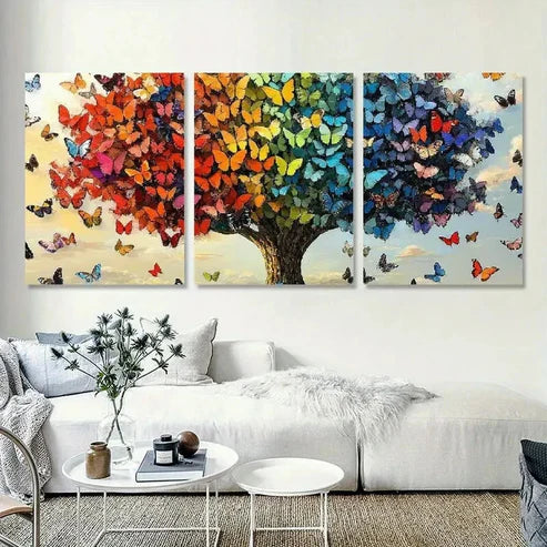 3pcs Vibrant Butterfly Tree Wall Art Set Canvas Unframed - High Quality Print 100% Australian Made Wall Canvas