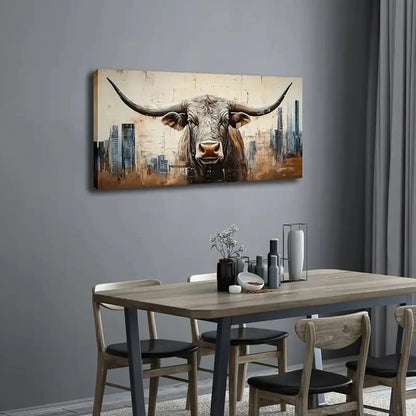 Sturdy Bull Amidst the City Wall Art Canvas Office Home Room Framed 120x60cm