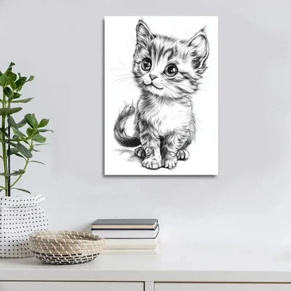 Beautiful Charming Retro Long Tail Kitten Painting 40x60cm Metal Print Ready to Hang - Bella Home Decor