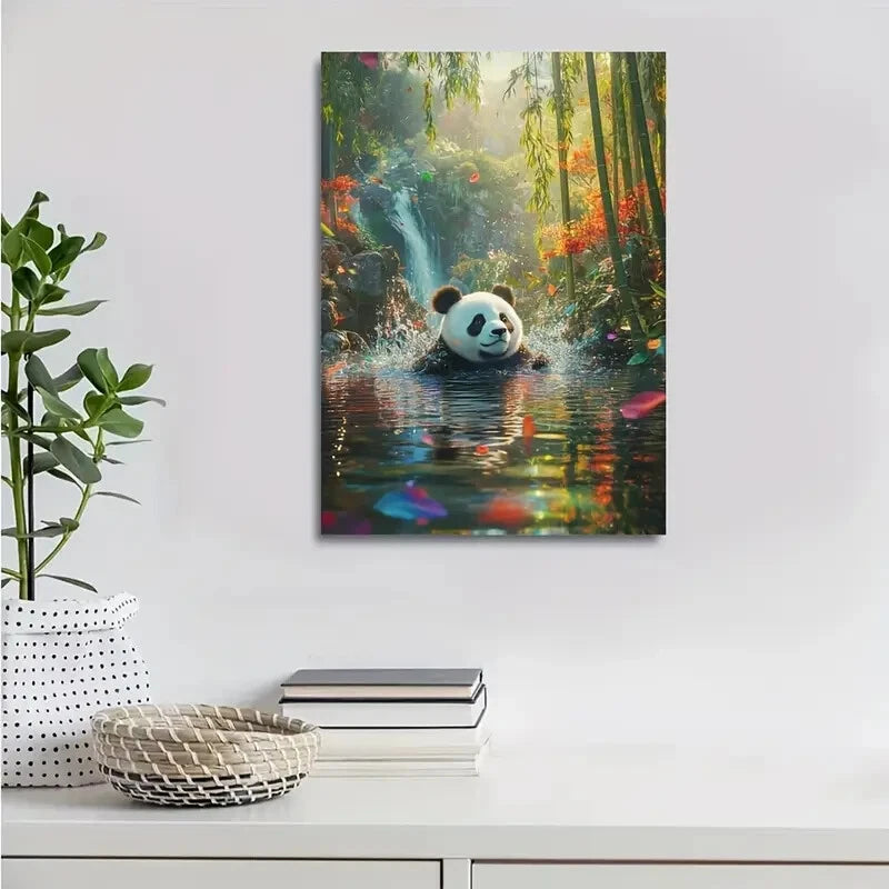 Colorful Bamboo Grove Scene with Water Splash Painting 40x60cm Metal Print Ready to Hang - Bella Home Decor