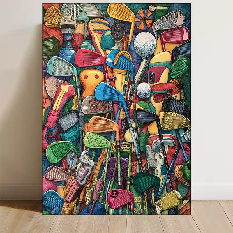 Vibrant Golf Accessories Design Metal Print Ready to Hang