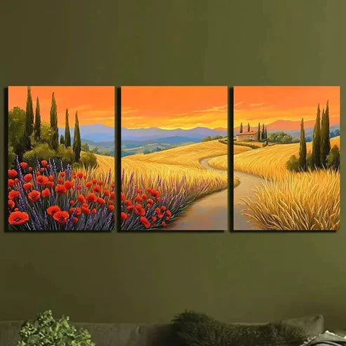 3pcs Flowers Blooming in The Countryside Wall Art Canvas Unframed – High Quality Print 100% Australian Made Wall Canvas - Bella Home Decor