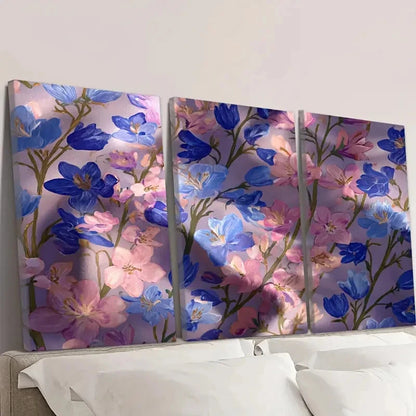 3pcs blue bells soft colorful floral Wall Art Set Canvas Framed 60x90cm - High Quality Print 100% Australian Made Wall Canvas Ready to Hang - Bella Home Decor
