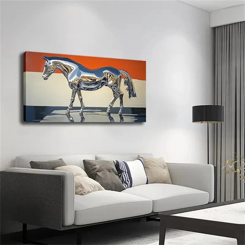 Horse with A Metallic Luster Wall Art Canvas Office Home Room Framed 120x60cm - Bella Home Decor
