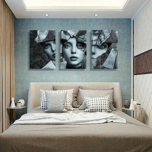 3pcs Abstract Shattered Glass Woman Perfect Wall  Art Set Canvas Unframed - High Quality Print 100% Australian Made Wall Canvas - Bella Home Decor