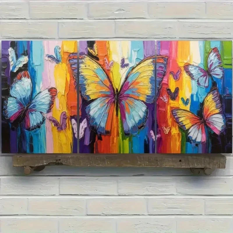 3pcs  Vibrant Butterfly Colorful Abstract  Wall Art Set Canvas Framed 50x70cm - High Quality Print 100% Australian Made Wall Canvas Ready to Hang - Bella Home Decor
