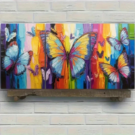3pcs Vibrant Butterfly Colorful Abstract Wall Art Set Canvas Framed 50x70cm - High Quality Print 100% Australian Made Wall Canvas Ready to Hang