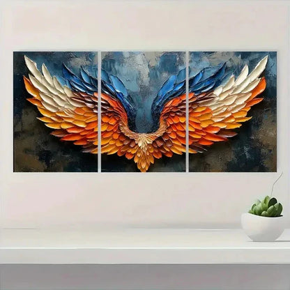 3pcs Huge Wings Abstract Flaming Feather E  Wall Art Set Canvas Unframed - High Quality Print 100% Australian Made Wall Canvas - Bella Home Decor