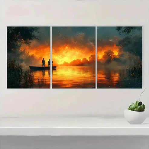3pcs Dockside Silhouette Sunset & Water D  Wall Art Set Canvas Unframed - High Quality Print 100% Australian Made Wall Canvas - Bella Home Decor