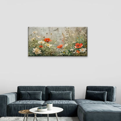 Poppy & Daisy Flowers Nature Wall Art Canvas Office Home Room Framed 120x60cm
