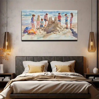 Children Accumulate Sand Castle Wall Art Canvas Office Home Room Framed 120x60cm