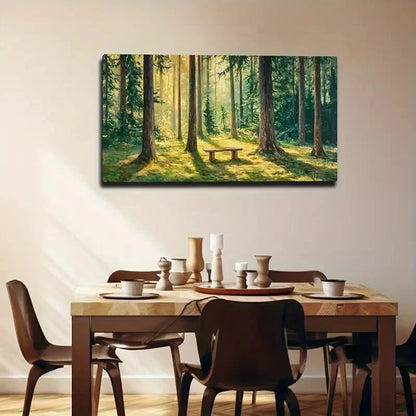 Vibrant Forest Scene Sunlit Wall Art Canvas Office Home Room Framed 120x60cm