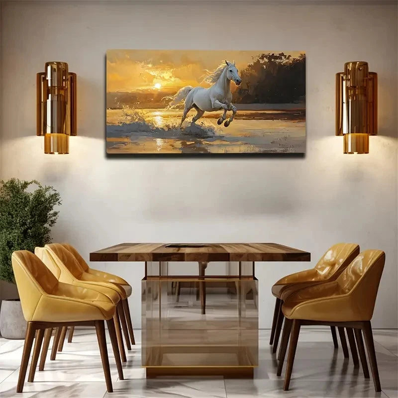 Realistic White Horse Modern Wall Art canvas office home room framed 120x60cm