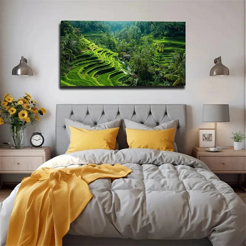 Green Terraces And Tropical Wall Art Canvas Office Home Room Framed 120x60cm